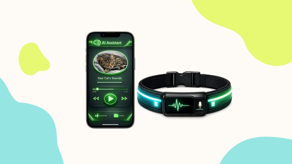 Laat telefoon met afspeellijst van kat zien en fictieve AI-halsband